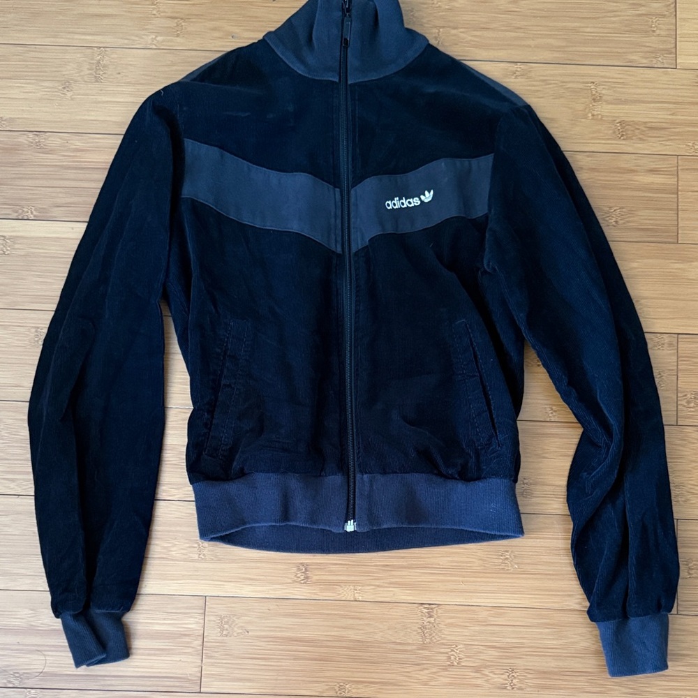 Adidas Women's Black Corduroy Bomber  track Jacket Vintage XS